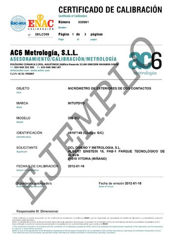 CERTIFICADO ACREDITADO COMPARADOR MILESIMAL HASTA 100 mm